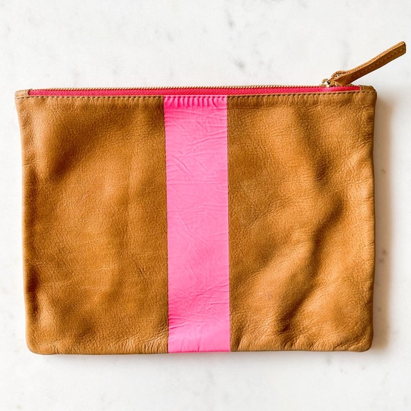 Clare V Handbags - Clare V Leather Clutch w Pink Stripe